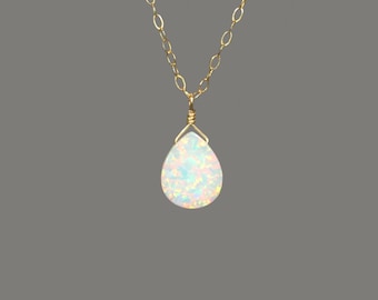 Opal necklace, fire opal drop necklace, sparkly gem necklace, opal teardrop necklace, dainty 14k gold filled chain