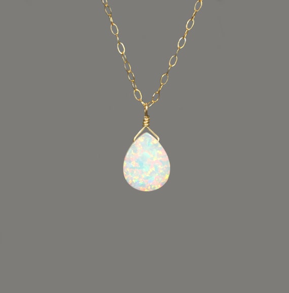 Opal necklace, fire opal drop necklace, sparkly gem necklace, opal teardrop necklace, dainty 14k gold filled chain