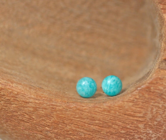 Amazonite earrings - green dot earrings - simple stud earrings - sterling silver stud earrings - moonstone earrings - turquoise earrings