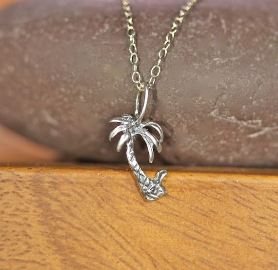 Sterling silver palm tree necklace, destination wedding jewelry,  tropical holiday necklace, gold palm tree, beach necklace, beach babe