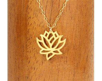 Lotus necklace,  gold lotus flower, yoga necklace, blooming flower jewelry, a little 14k gold vermeil lotus flower on 14k gold filled chain