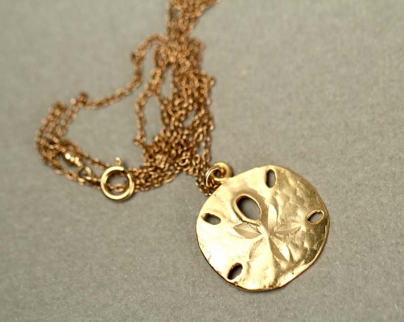 Gold sand dollar necklace delicate necklace a dainty gold sand dollar hanging from a 14k gold vermeil chain image 2