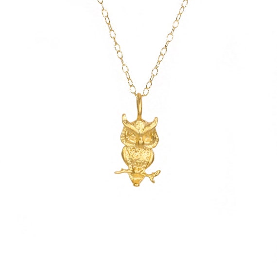 Owl necklace, gold owl pendant, hoot hoot, owl jewelry, bird necklace, animal necklace, a cute 14k gold vermeil owl on 14k gold filled chain