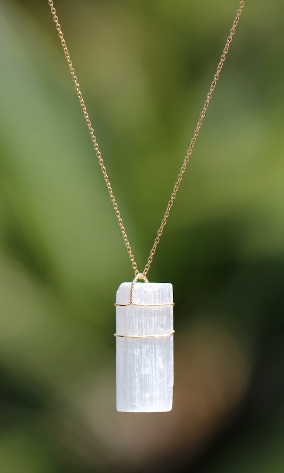Calming gemstone jewellery 14K Gold-plate Toggle Necklace Selenite Crystal Sphere Pendant Necklace