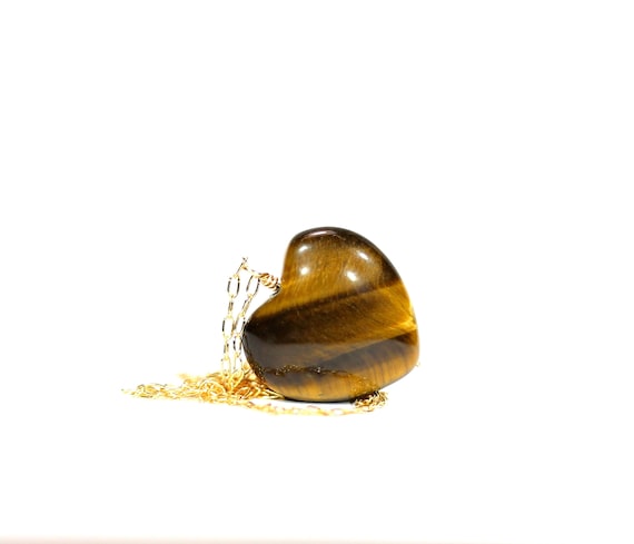 Tigers eye necklace, stone heart necklace, cats eyes stone necklace, tiger eye heart pendant, protection necklace, boho necklace