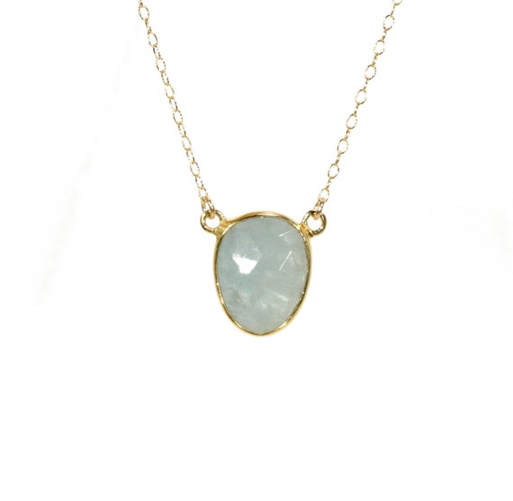 Aquamarine necklace, blue crystal necklace, healing crystal pendant, 14k gold filled chain, March birthstone jewelry