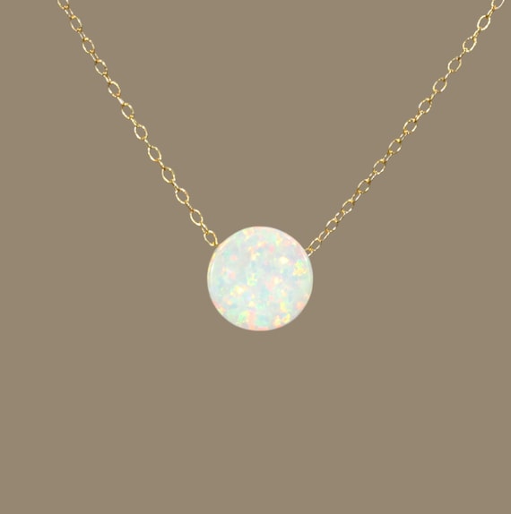 Opal necklace, fire opal necklace, sparkly gem necklace, opal circle necklace, disc necklace, dainty 14k gold filled chain