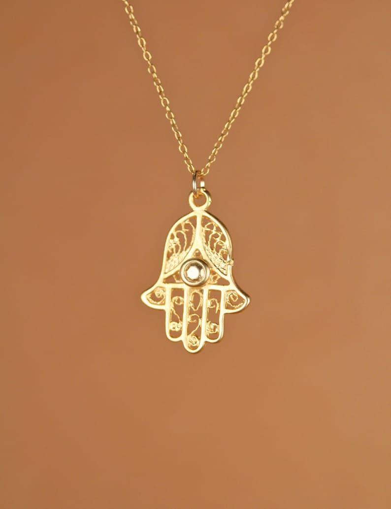 Hamsa Necklace Gold Hamsa Charm Protection Amulet a Etsy
