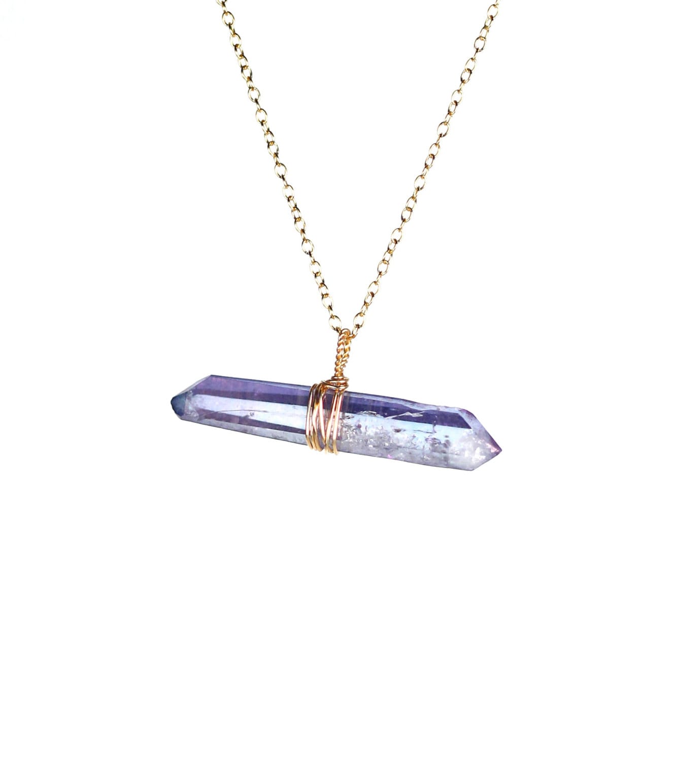 Aura quartz necklace, blue crystal necklace, aqua aura pendant, healing