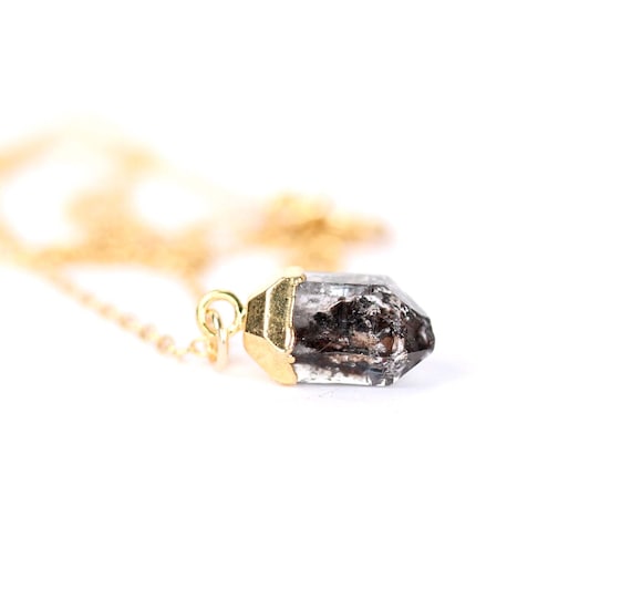 Herkimer diamond necklace, raw quartz necklace rutilated quartz, diamond quartz necklace, chakra necklace, saint 14k gold filled chain