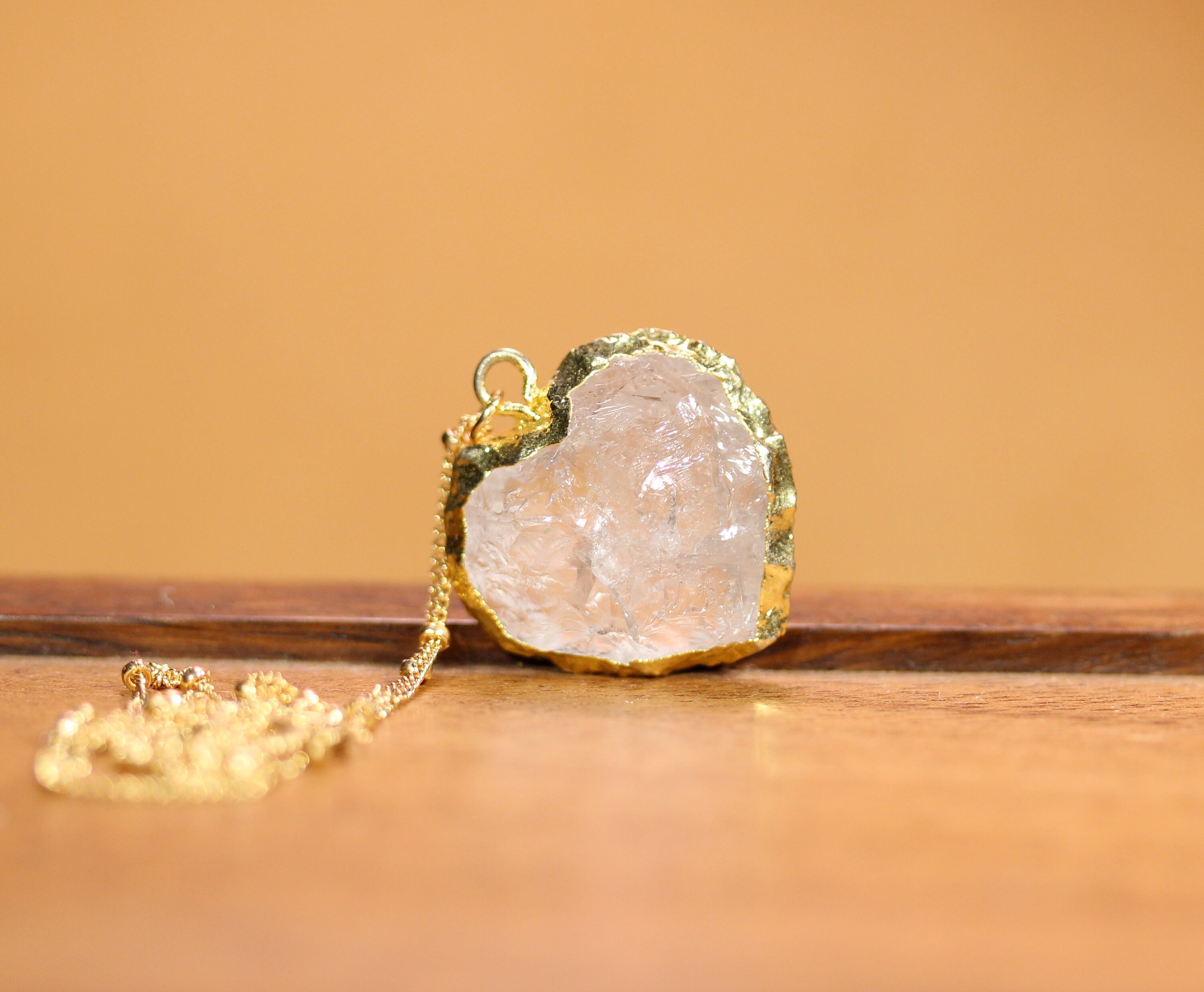 Quartz necklace, raw crystal necklace, crystal heart, heart charm