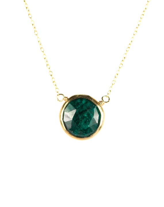 Emerald necklace - may birthstone - green emerald - love stone - a 14k gold lined genuine green emerald on a 14K gold filled chain