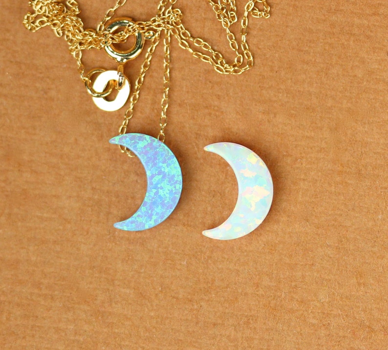 Moon necklace opal moon necklace crescent moon necklace a half moon hanging from a 14k gold vermeil or sterling silver chain image 5