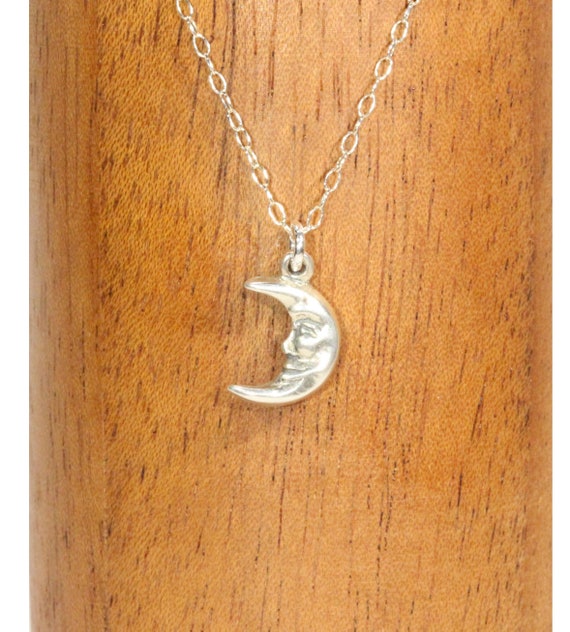 Silver moon necklace, smiling moon pendant, celestial necklace, happy moon pendant, a little moon charm on a sterling silver chain