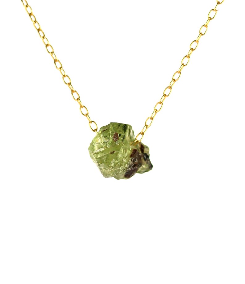 Green garnet necklace, raw crystal necklace, heart chakra, January birthstone, a raw green garnet hanging on a 14k gold filled chain 22C image 5