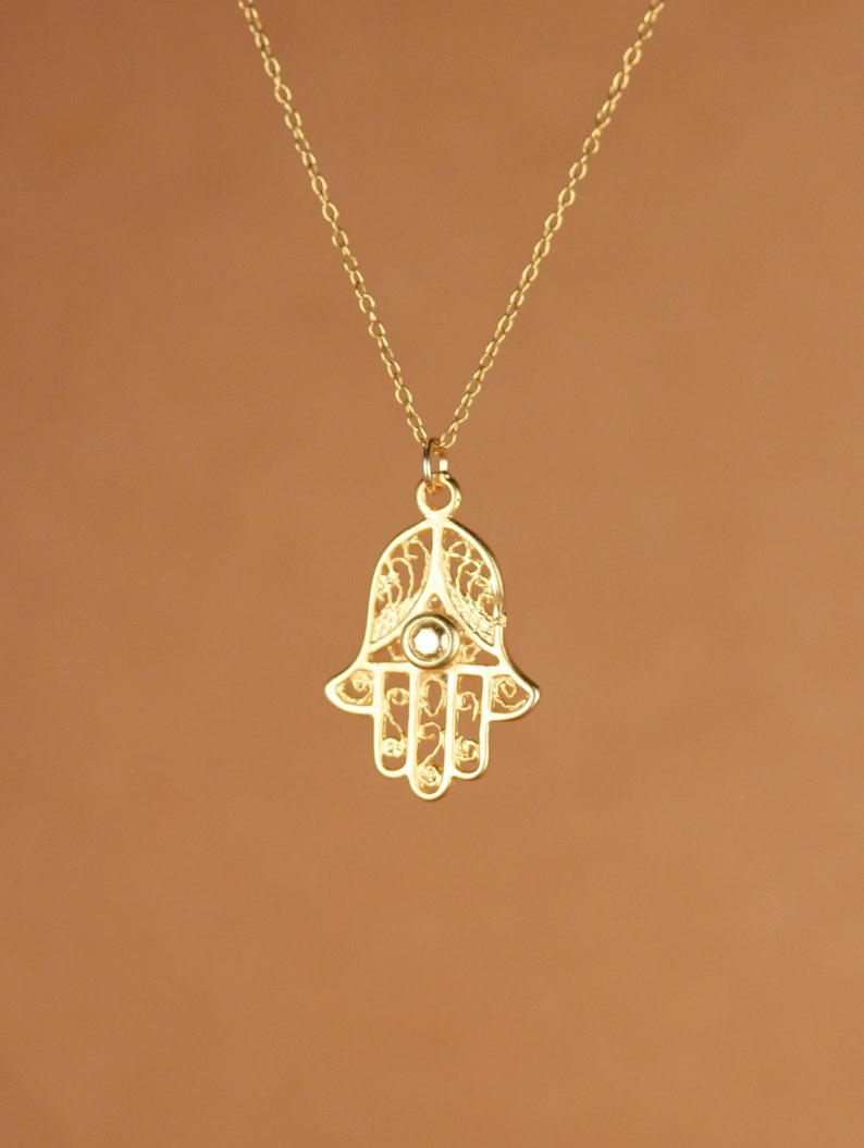 Hamsa Necklace Gold Hamsa Charm Protection Amulet a Etsy