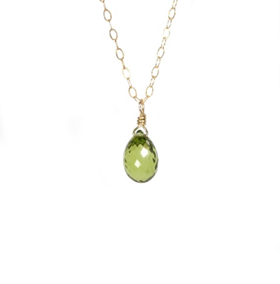 Peridot necklace, August birthstone, green crystal pendant, healing crystal, a genuine peridot gemstone on a 14k gold filled chain
