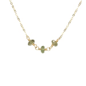 Moldavite necklace, meteorite necklace, tiny beaded gold chain, green crystal necklace, dainty gold necklace, healing crystal necklace