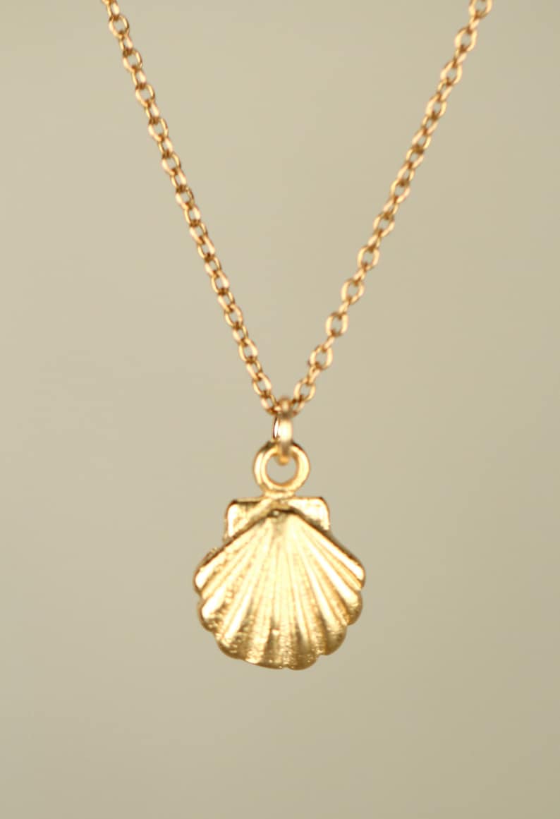 Gold shell necklace tiny shell necklace sea shell necklace a tiny gold sea shell on a 14k gold vermeil chain image 5