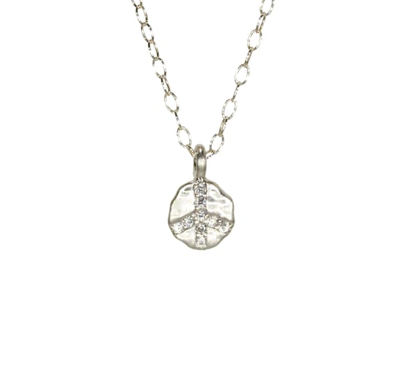 Dainty peace sign necklace, silver peace necklace, crystal peace symbol necklace, gold peace sign, rose gold peace sign necklace