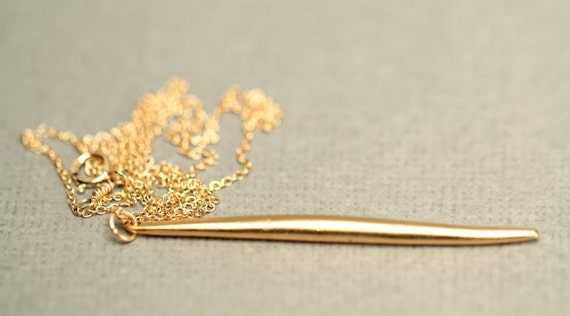 Spike necklace, long gold point, gold spike pendant, minimalist, dainty gold necklace, a 14k gold vermeil spike on a 14k gold filled chain