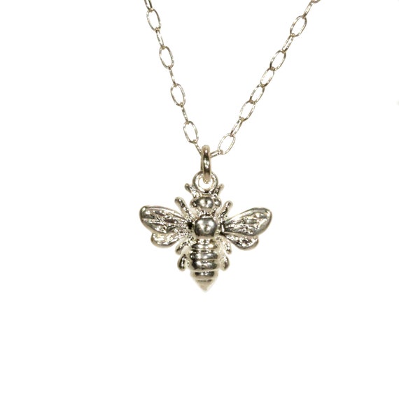 Sterling silver silver bee necklace, insect necklace, bug pendant, boho necklace, nature necklace, queen bee, sterling silver necklace