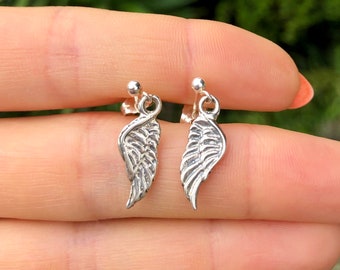Sterling Silver Angel Wing Stud Earrings, Guardian Angel Jewelry