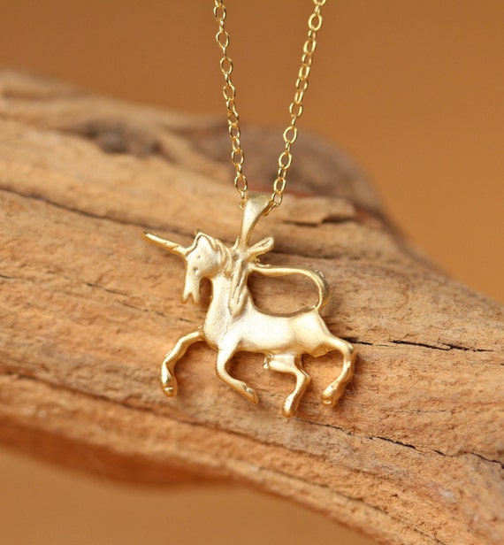 Gold unicorn necklace, fantasy necklace, pegasus necklace, magical horse, fairytale necklace, 14k gold filled chain