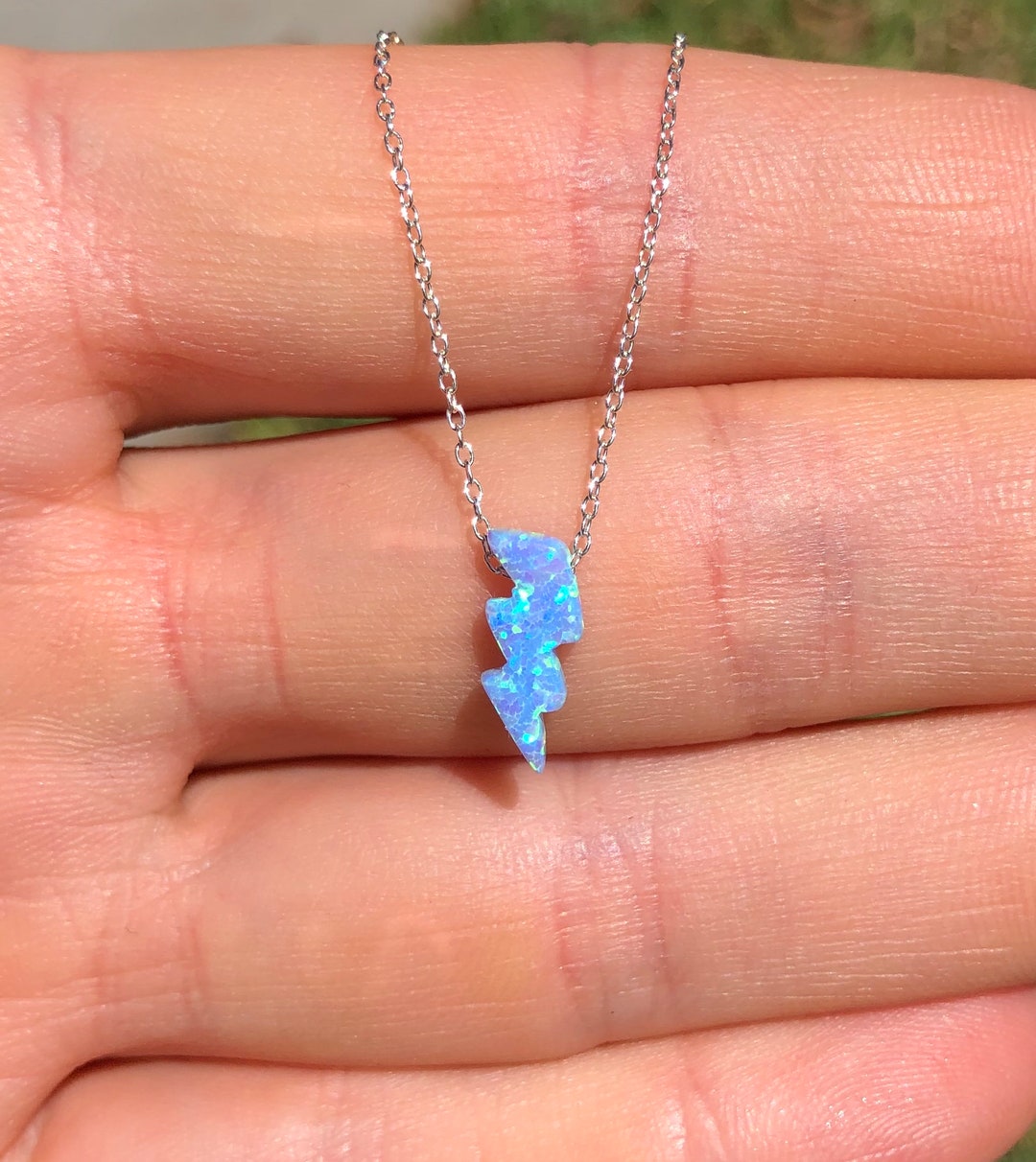 Opal Lightning Bolt Necklace, Blue Lightning Bolt Necklace, Thunderbolt
