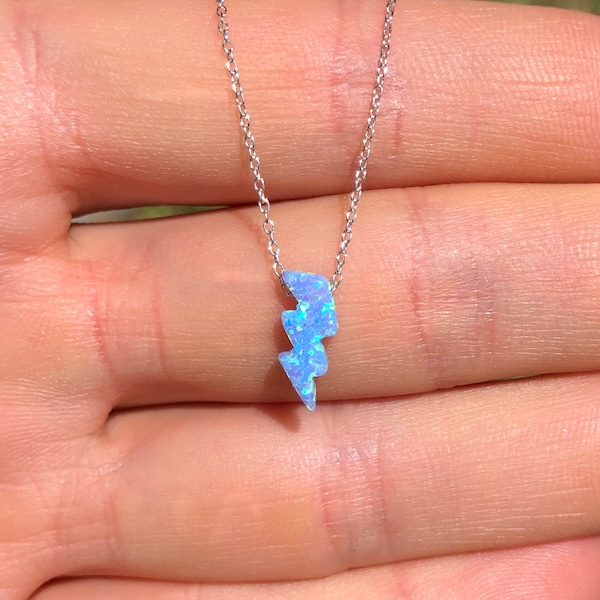 Opal lightning bolt necklace, blue lightning bolt necklace, thunderbolt, opal necklace, thunder necklace, everyday necklace