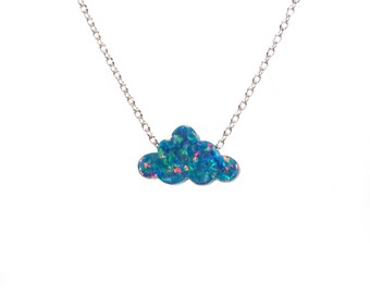 Opal Cloud Necklace: Aqua Green Pendant, Sterling Silver or Gold Filled Chain