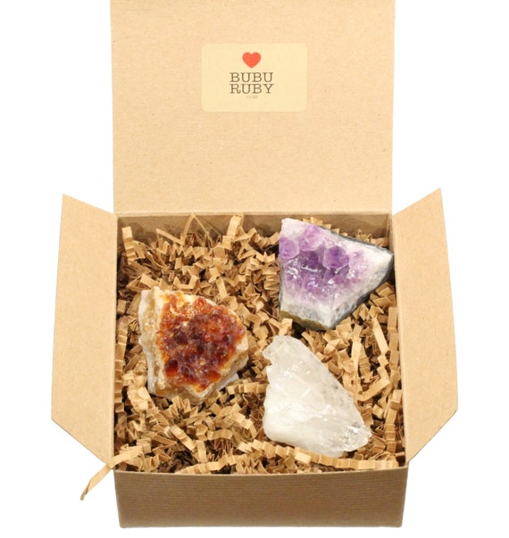 Healing crystal gift box, amethyst gift, healing quartz crystal ,raw citrine, gift for her, set of healing stones, metaphysical gift