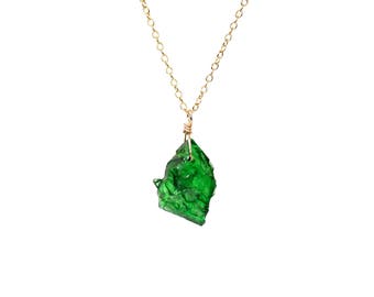 Chrome diopside necklace, green crystal necklace, talisman, raw crystal, healing crystal necklace, green crystal on 14k gold filled chain