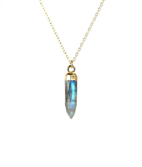 Labradorite necklace - spike necklace - healing crystal necklace - blue flash - a labradorite spike hanging from a 14k gold filled chain