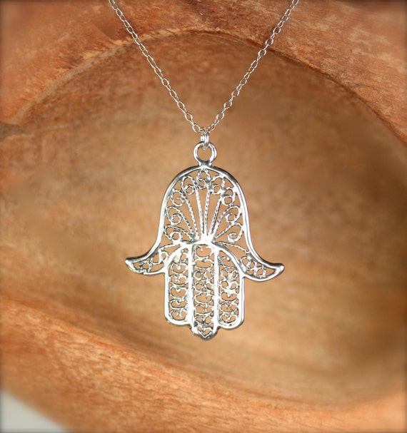 Hamsa necklace - sterling silver hamsa charm - khamsa necklace - amulet - a filigree style sterling silver hamsa on a sterling silver chain