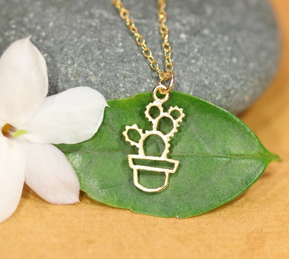 Cactus necklace, succulent necklace, desert necklace, western jewelry, plant people, coachella necklace, boho necklace,  tiny charm necklace