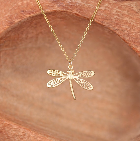 Gold dragonfly necklace - bug necklace - dragonfly pendant necklace