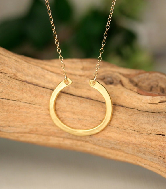 Horseshoe necklace - hoop necklace - Semi circle necklace - circle necklace - a gold vermeil half hoop on a 14k gold vermeil chain