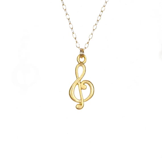 Music note necklace, treble clef necklace, musical gift for her, a 14k gold vermeil musical note on a 14k gold filled chain