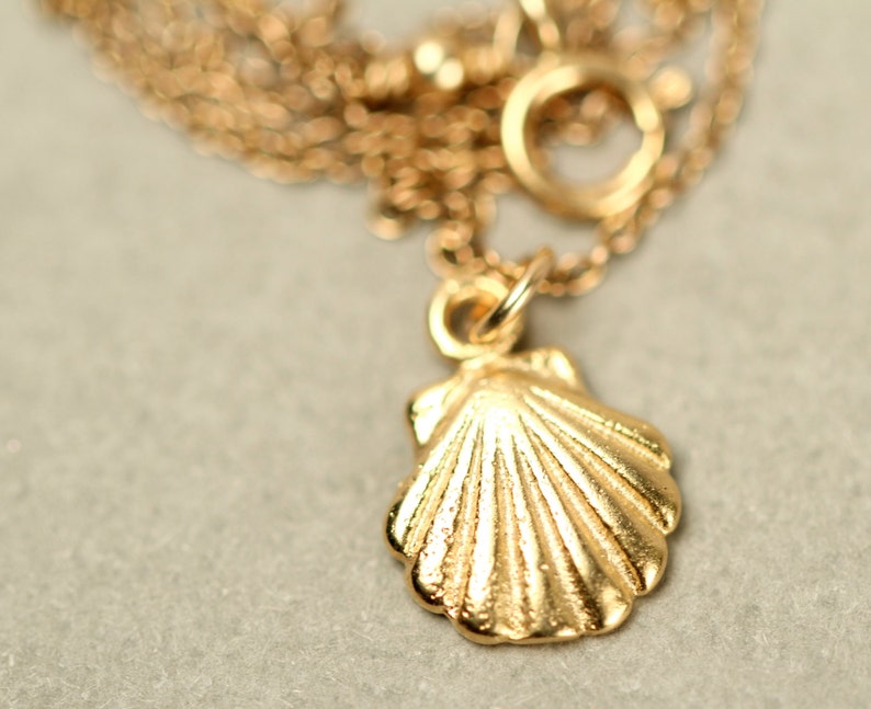 Gold shell necklace tiny shell necklace sea shell necklace a tiny gold sea shell on a 14k gold vermeil chain zdjęcie 3