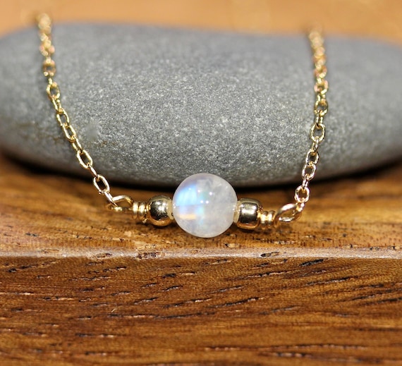 Moonstone necklace, tiny crystal necklace, dainty and delicate jewelry, simple gold necklace, everyday necklace, thin gold chain,