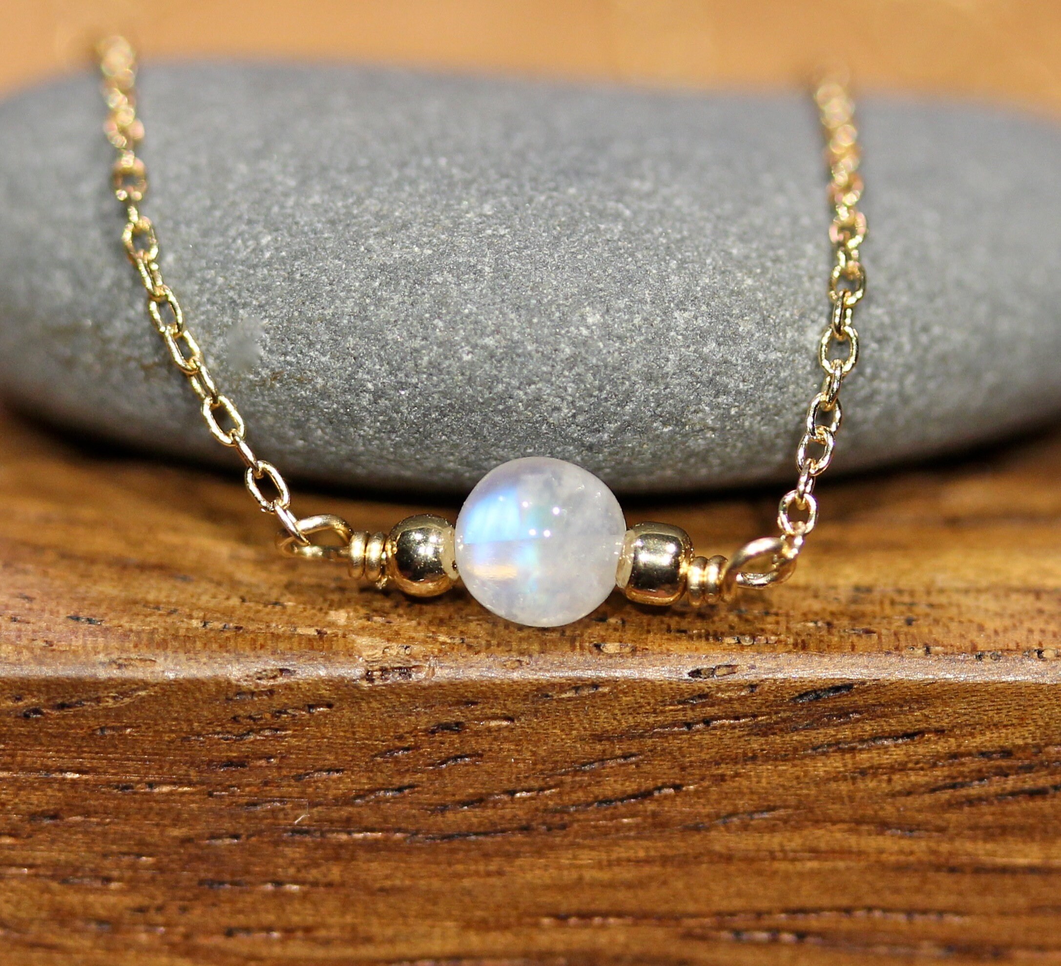 Beaded Bar Moonstone Necklace, June Birthstone Necklace, Dainty Moonst –  Susabella