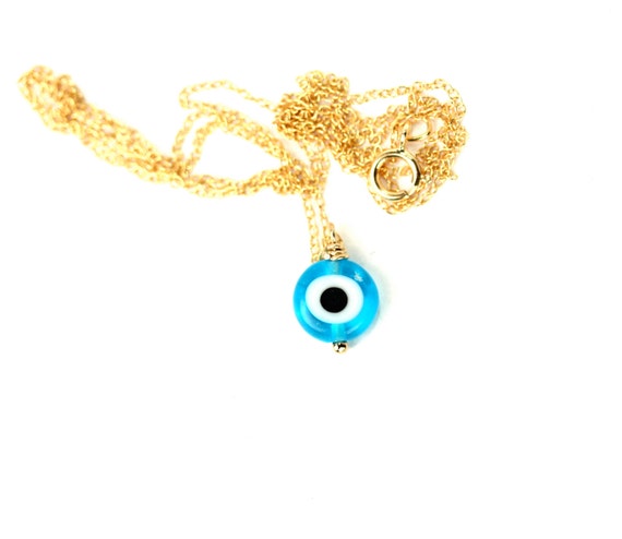 Evil eye necklace - blue evil eye -  chashm zakhm - nazar - a blue and white glass eye on a 14k gold vermeil or sterling silver chain