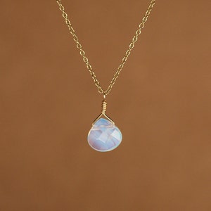 Moonstone necklace - opalite necklace - rainbow opalite - a faceted opalite wire wrapped onto a 14k gold vermeil or sterling silver chain