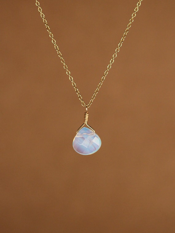 Moonstone necklace - opalite necklace - rainbow opalite - a faceted opalite wire wrapped onto a 14k gold vermeil or sterling silver chain