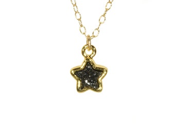 Black star necklace, crystal star necklace, silver star pendant necklace, druzy star, sparkly necklace, tiny star, crystal star necklace