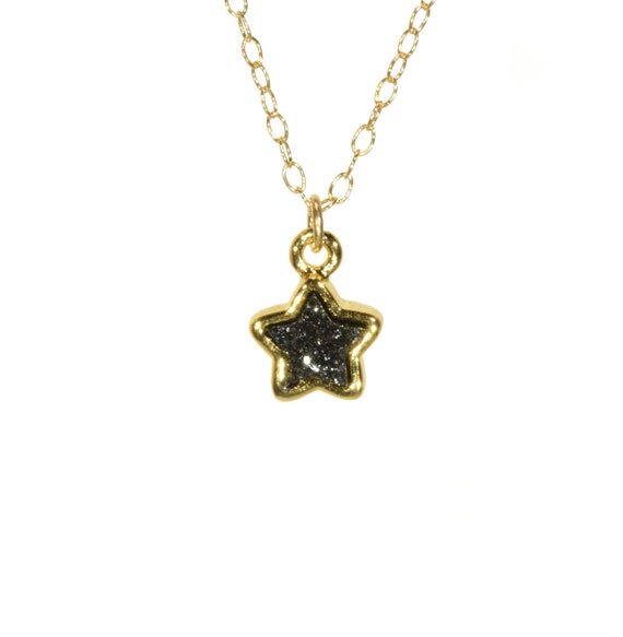 Black star necklace, crystal star necklace, silver star pendant necklace, druzy star, sparkly necklace, tiny star, crystal star necklace