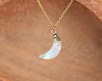 Moonstone moon necklace - rainbow moonstone crescent moon necklace - crystal moon necklace - gemstone moon necklace