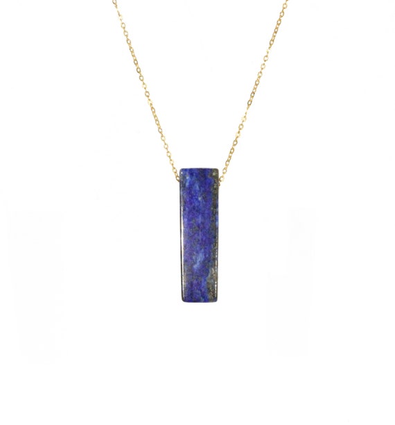 Lapis Lazuli Necklace, blue healing stone pendant, rectangle necklace, dainty 14k gold filled chain