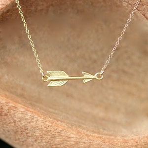 Gold arrow necklace, cupid necklace, archery necklace, layering necklace, horizontal arrow necklace, gold spike, 14k gold vermeil chain